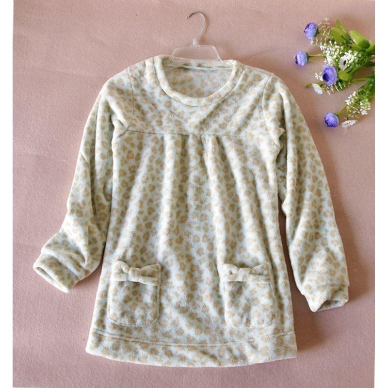 

Japanese Style Thermal Coral Velvet round Neck Long Sleeve Pajamas Light blue leopard print M