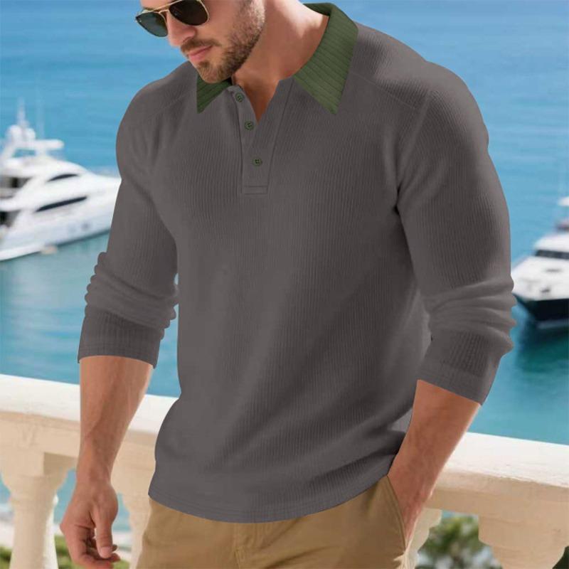 Men S Loose Long Sleeve Polo Shirt Casual Vacation Style