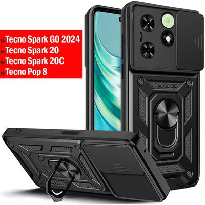 Capa für Tecno Spark GO 2024 Hülle Slide Kamera Schützen Ring Ständer Abdeckung für Tecno Spark 20 20C Pop 8 Stoßfest Funda