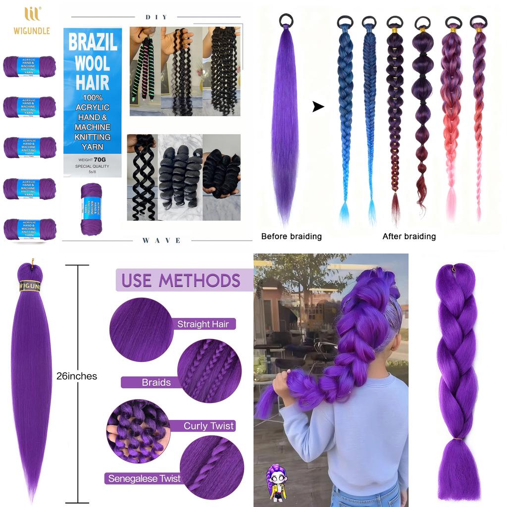 Synthetic Braided Purple Hair Extensions Ponytail Costume Hairstyle Long Ponytail with Clips for Kids Girls Halloween Christmas