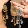 Indian Ethnic Tassel Earrings: Bohemian Round Bell Pendants with a High-End Retro Style