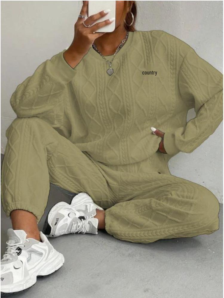 2024 Autumn/Winter Women's Jacquard Long-Sleeve Sweatshirt and Pants Set