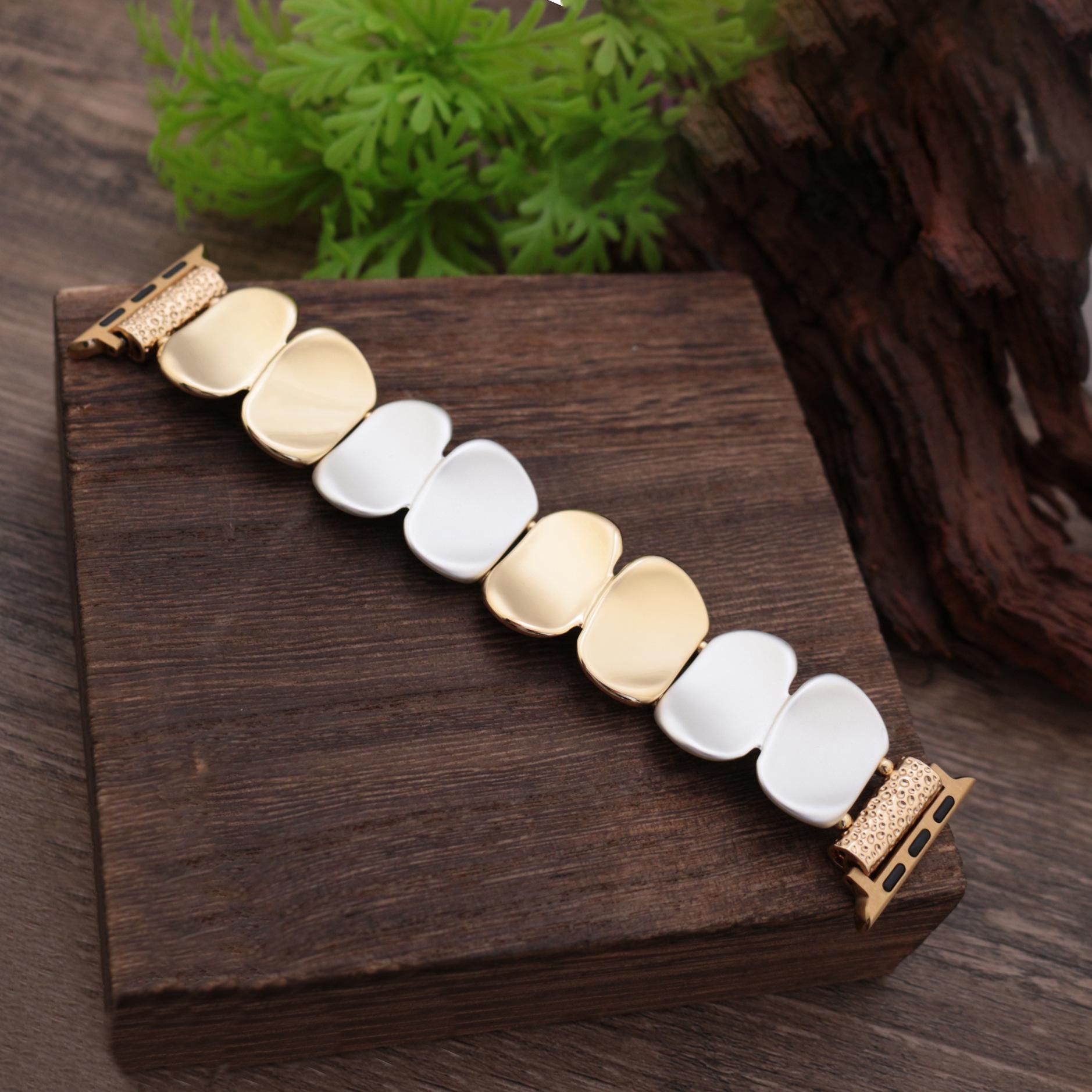 

Sequin Metal Stretch Chain for Apple iWatch Strap, Cross-Border Best Seller Fits 38/40/41mm (Wrist 150-170mm) срібний/золотий