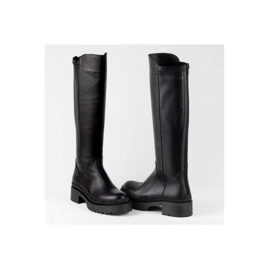 Bottes hautes extra larges en cuir véritable pour femme