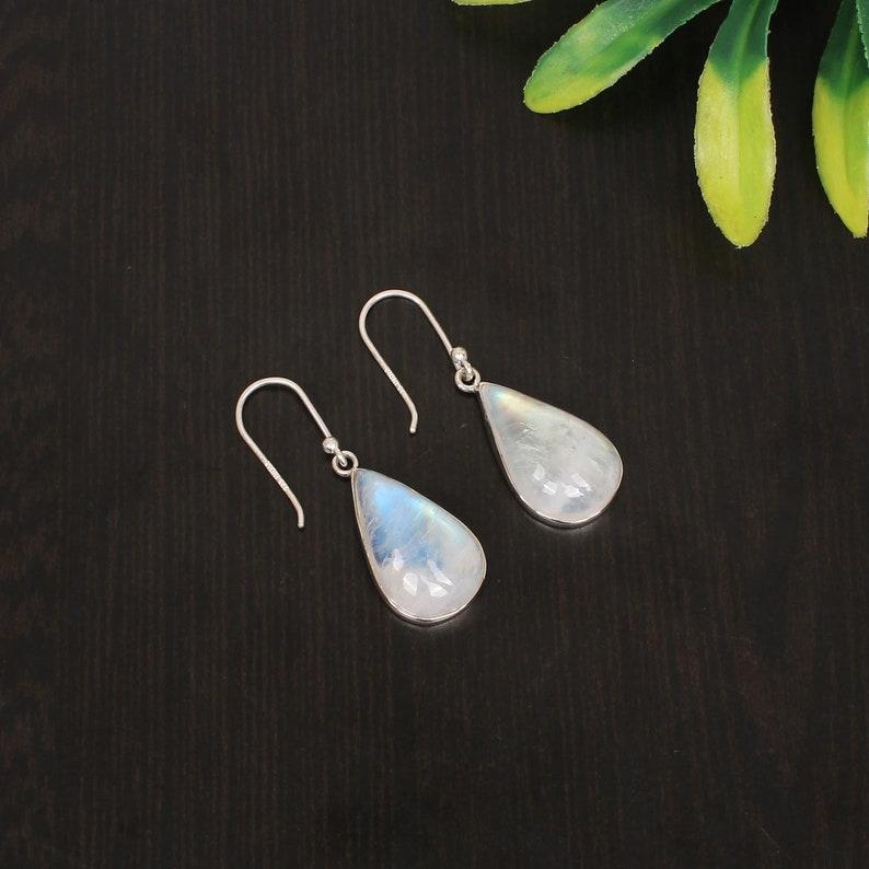 Solid 925 Sterling Silver Rainbow Moonstone Teardrop Earring Women Earrings Gift For Her