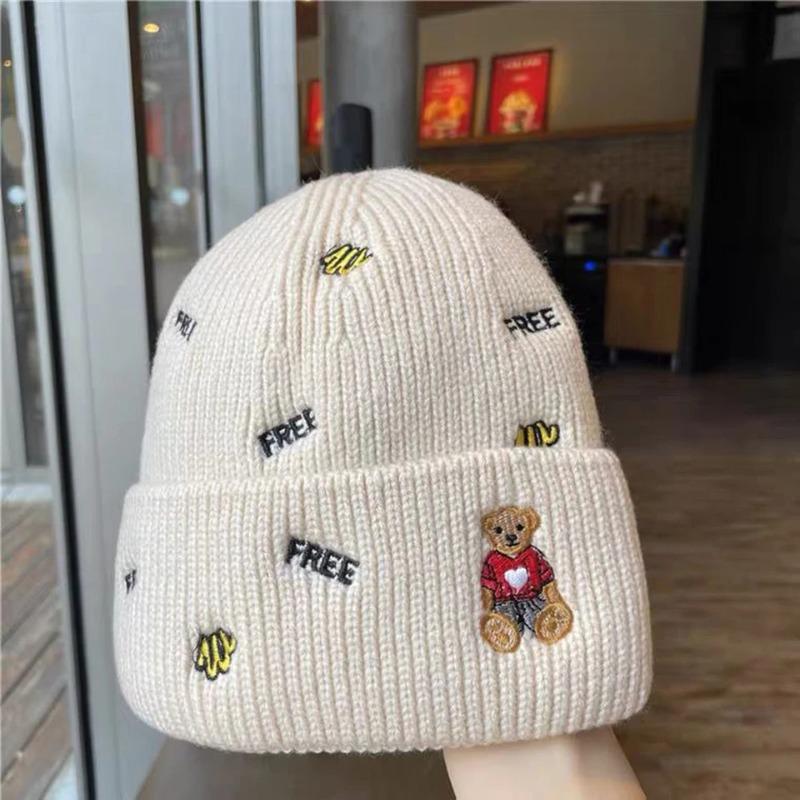 Winter Soft Thickened Cold Hat Cartoon Autumn Winter Korean Embroidery Letter Cold Hat Men Women Cute Knitted Hats