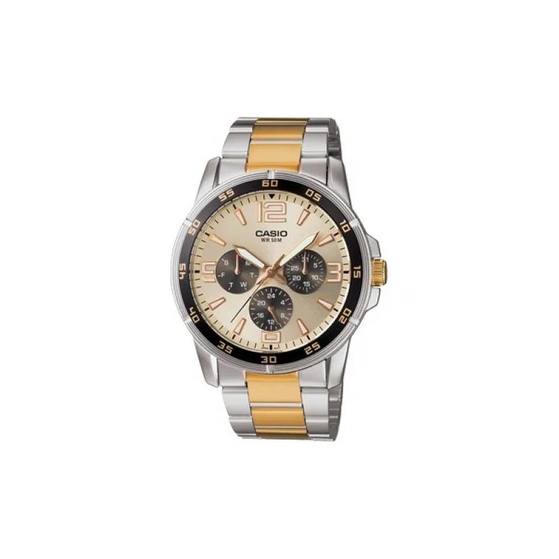 

Casio STANDARD series 50 meters waterproof quartz movement stainless steel strap Japanese and Korean watch men s watch gold dial MTP-1299SG-9AV золотой