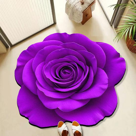 Floor Mat Irregular Shape Quick-Drying Floral Doormat Anti-Slip Backing Easy Maintenance Soft Cozy Rug Bathroom Decor