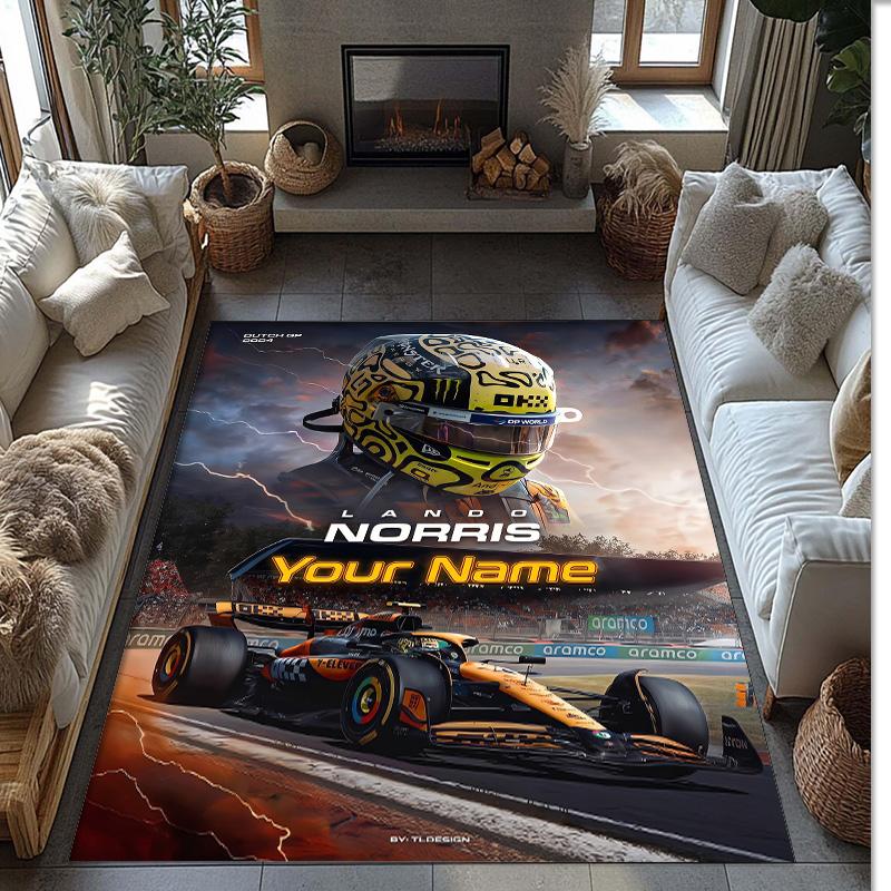 Lando Norris Crystal Velvet Rug, Custom Name Text Personalized Non‑Slip Floor Mat for Home Decor Gift