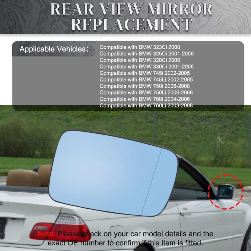 Side Heated Rearview Mirror Glass Blue Wide Angle for BMW E46 E65 E66 E67 325Ci 330Ci 745i 750i 760i 51167028427 51167028428