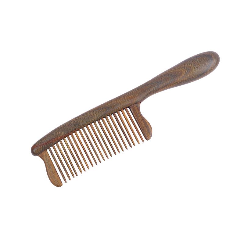 Green Sandalwood Carved Long-Handled Massage Comb for Women