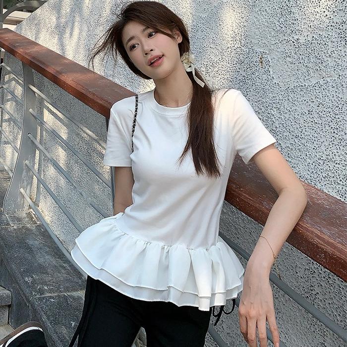 

Летняя футболка из МОДАЛ-ХЛОПКА для женщин в балетном стиле с круглым вырезом и короткими рукавами, повседневные футболки с принтом листьев лотоса, облегающие, эластичные, черные топы XL