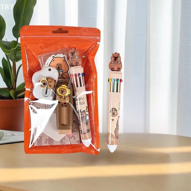 1Set Cute Cartoon School Supplies Creative Gift Cartoon Capybara Pattern Stationery Set Student Learning Stationery Set