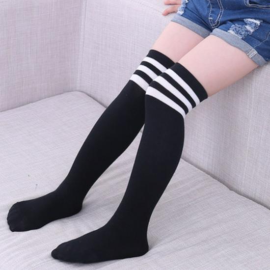 Children's Mid-Calf Socks: Cotton Striped for Girls, Boys' Sports Style, Thick for Autumn/Winter