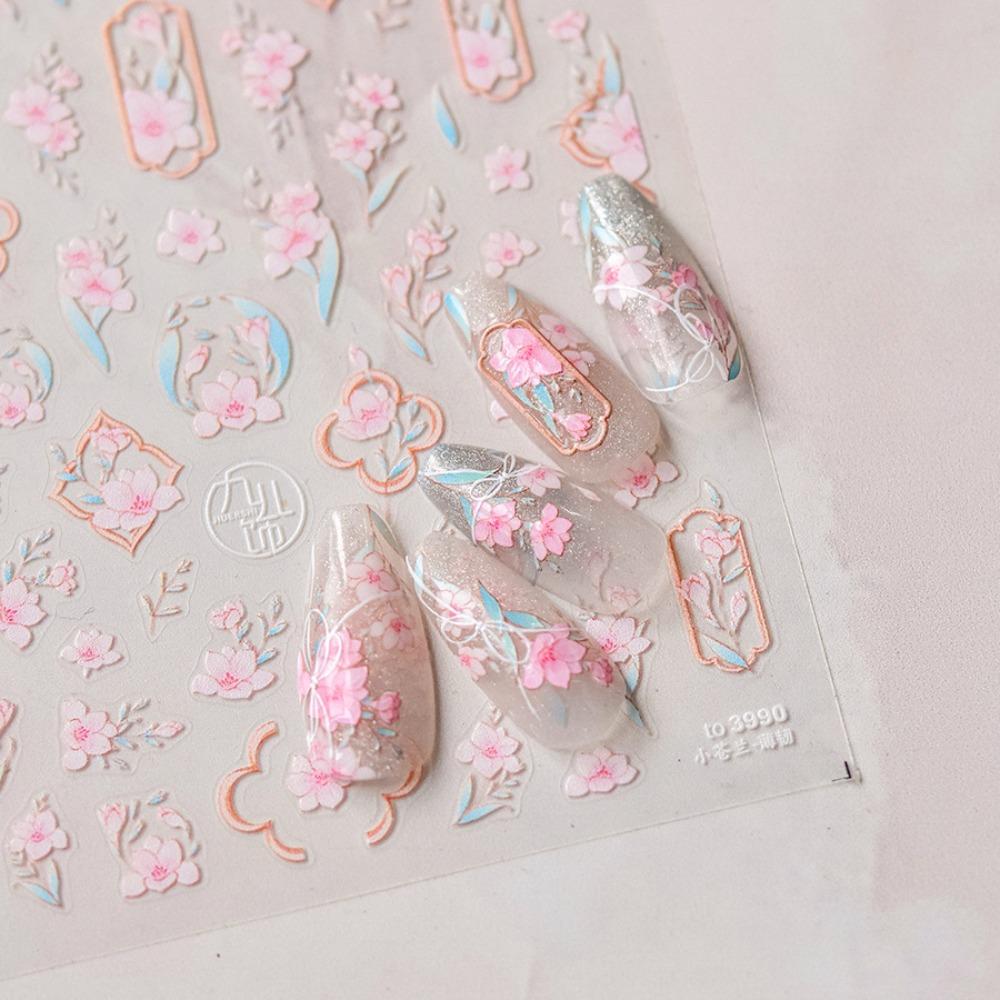 

Lotus Flower Nail Decals 5D Embossed Stickers Flower Nail Decorations Lady Red-Flat