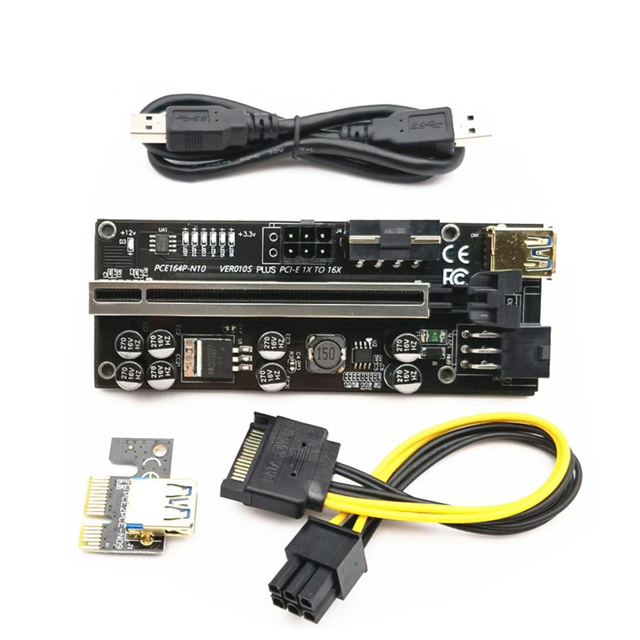 6 Pcs PCIE adapter board 60cm USB3.0 Cable Newest  010S Plus GPU Riser Card SATA
