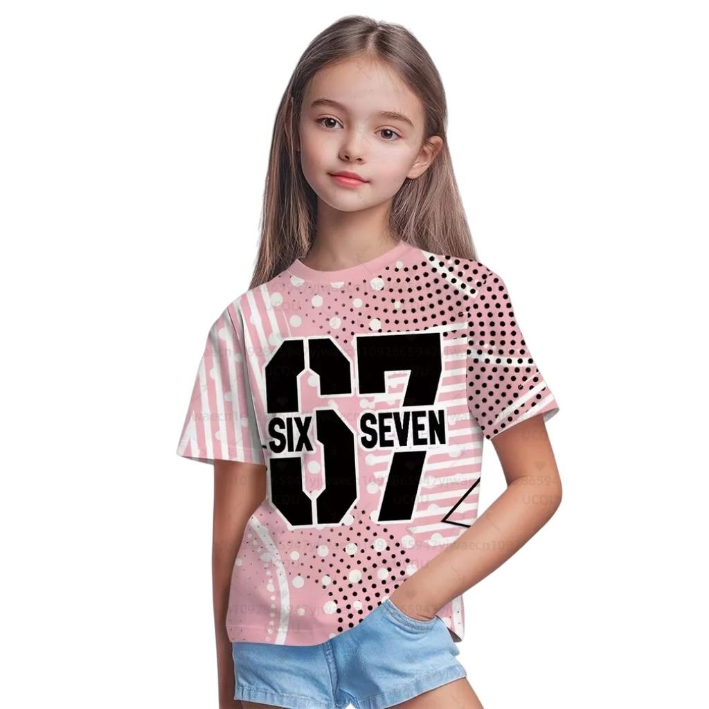 New 67 Meme T-Shirt for Boys Girls Fashion Splashed Ink 3D Print Girl Short Sleeve Tees Round Neck Top Loose Children's Clothing