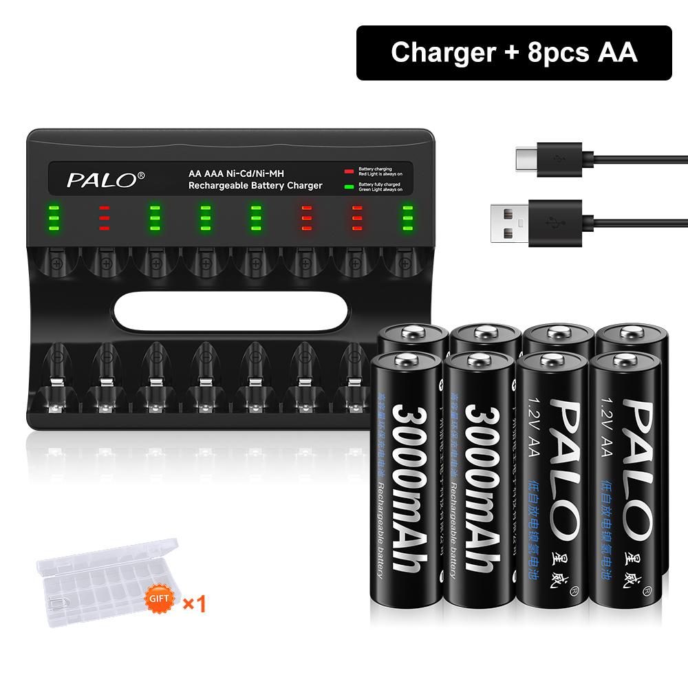 PALO 1.2V NIMH AA Rechargeable Battery with Smart AA Battery Charger 1.2V 3000mAh 2A Battery for Remote Control Toy Camera