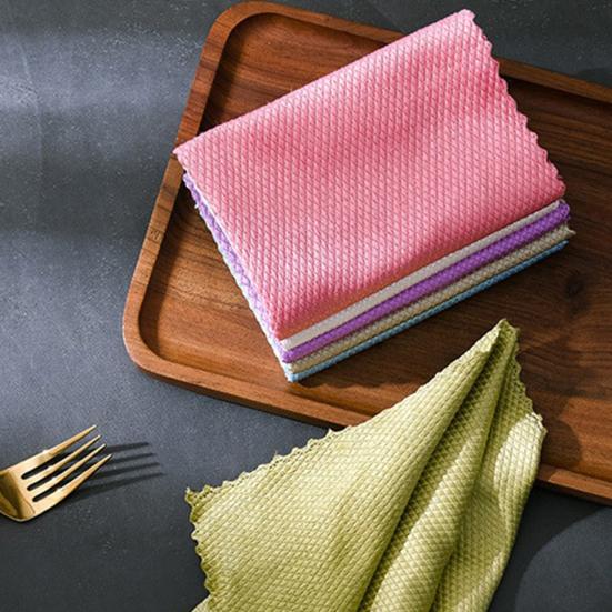 5/10Pcs 30x40CM Fish Scale Kitchen Cleaning Cloth Streak Scratch Free Absorbent Dishcloth Reusable Washable Microfiber Rag Kitchen Tableware Glass