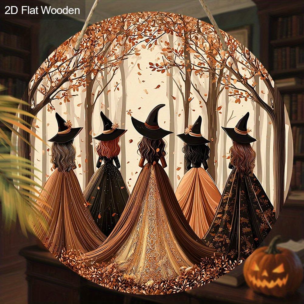 Halloween Wooden Sign with Witches Pattern Design - Charming Decorative Sign and Plaques - Ideal Front Door Decor - Halloween Decor