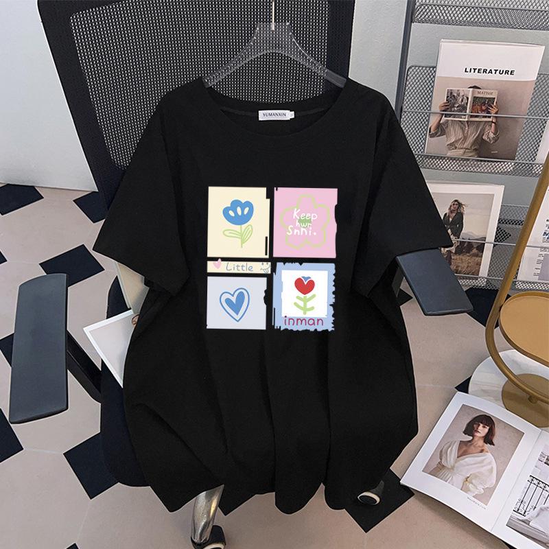 

Women s Plus Size Mid-Length Round Neck Loose Slimming T-Shirt (200/300/350 Jin) - Short Sleeve L чёрный