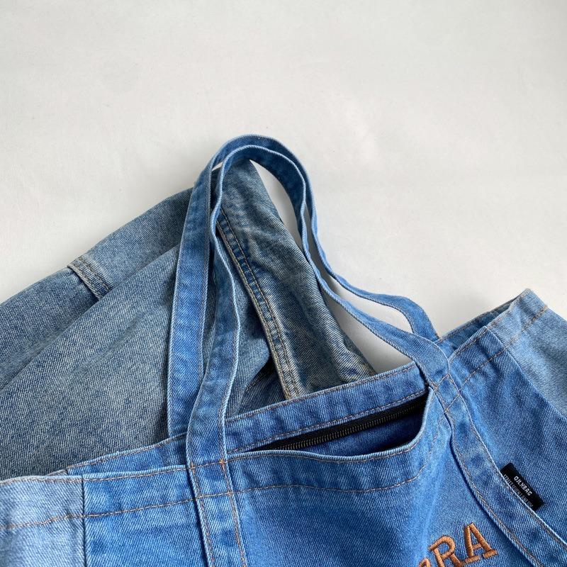 New Casual Denim Bag Women Large Capacity Shoulder Bag Letter Embroidery Denim Tote Bag
