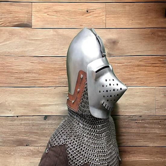 Medieval Steel Klappvisor Hounskull Bascinet Helmet with Aventail, Steel Wearable for Adult Knight Helmet  Medieval Costumes