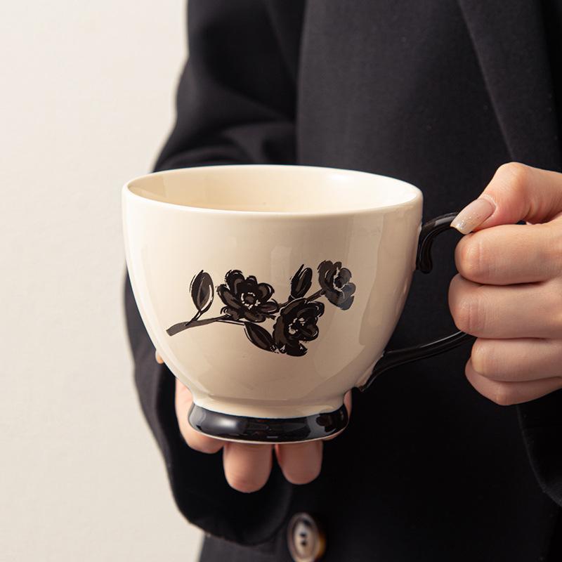 Large Capacity Ceramic Mug Household Retro Drinking Cup High Value Couple Breakfast Cup Oat Cup Milk Cup