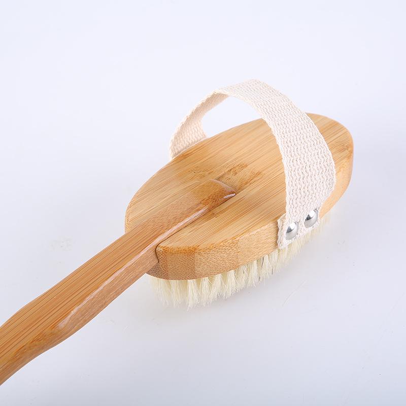 Premium Bamboo Long-Handled Curved Boar Bristle Bath Brush & Detachable Back Scrubber