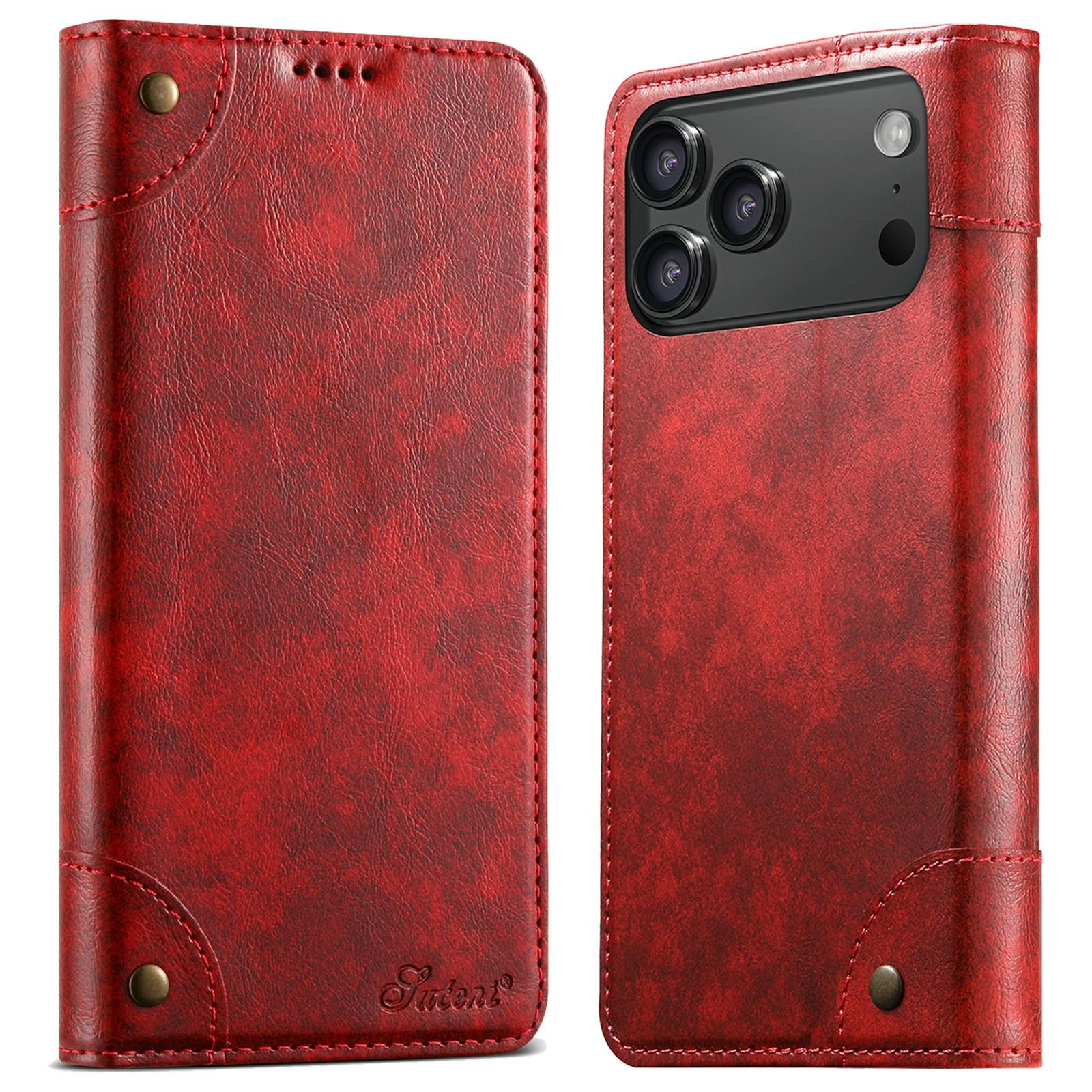 

SUTENI For iPhone 17 Pro Case PU Leather Stand Wallet Phone Cover Red