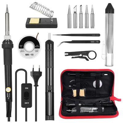 Kit de pistola para soldar 14 en 1, soldador de temperatura ajustable de 60W con encendido/apagado