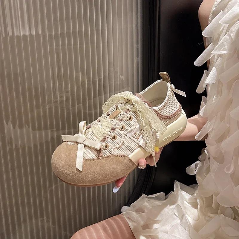 Small White Shoes Tennis Female Round Toe Shallow Mouth Clogs Platform Casual Sneaker All-Match Wedge Basket Breathable