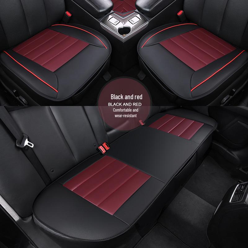 Universal Color Block Car Seat Cushion Set - Full Coverage, Non-Slip, No Backrest, Fashionable, Four Seasons, Three Pieces.