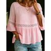 2026 Spring/Summer Fashion Women's Solid Color Round Neck Ruffle Sleeve Casual Top