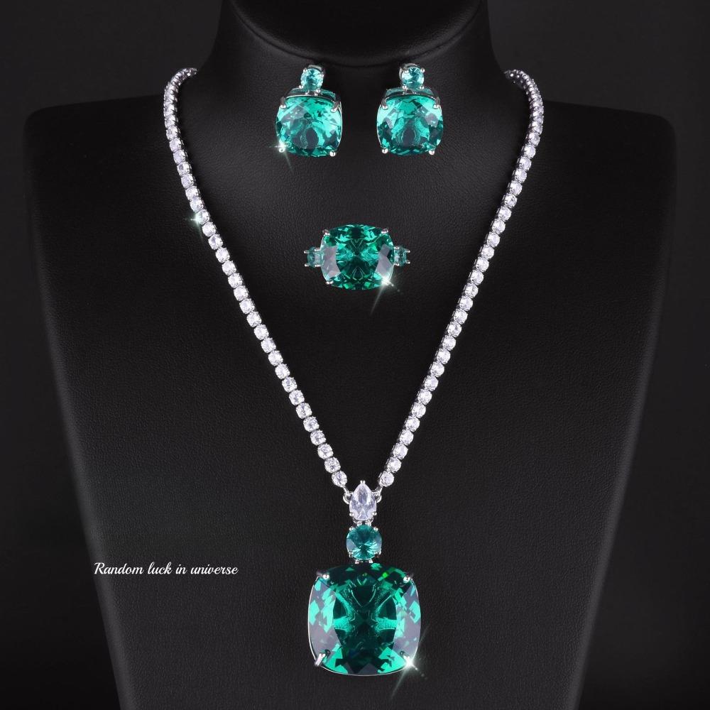 

Роскошный комплект ювелирных изделий с полными бриллиантами параиба зеленого цвета для свадьбы, серьги, колье, кольцо для вечерней вечеринки