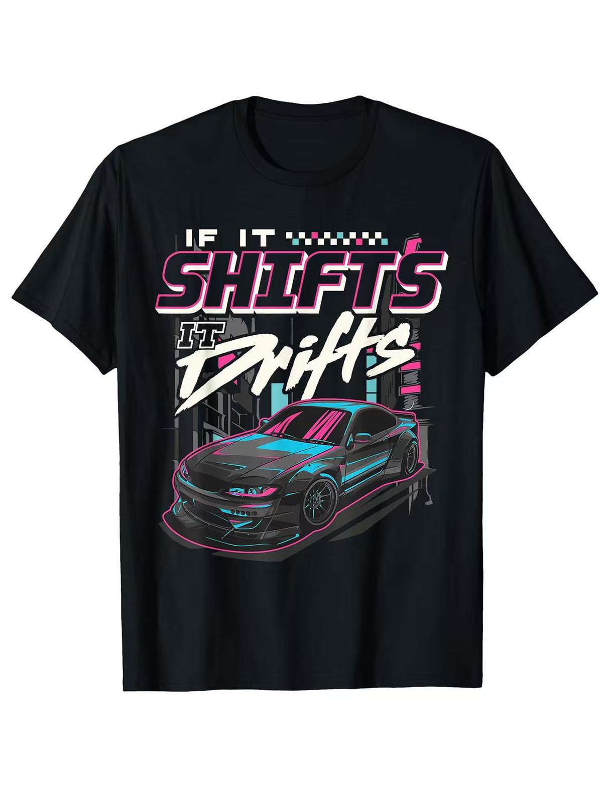 Men S JDM Racing Drift Car Graphic T-Shirt - Neon Japanese Street Art Design wit L