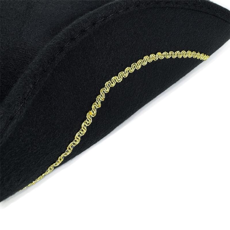 Victorian Pirate Hat With Gold Stitched Soft Lining Tricorn Hat For Costume Parties Vintage Adult Costume Accessory