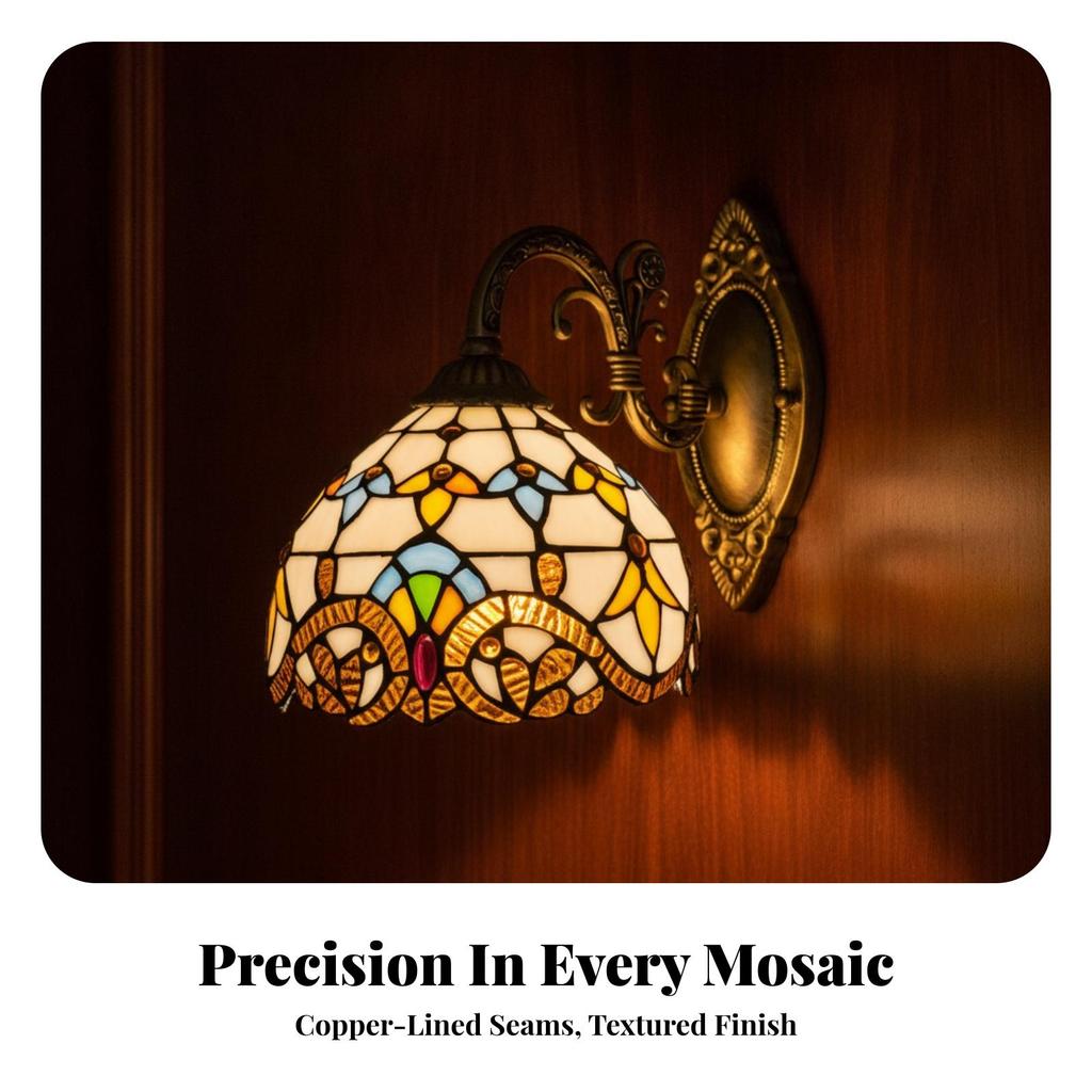 Sconce Lamp with Stained Glass Shade Classic Wall Compact