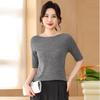 Lekasha Women's Off-Shoulder Fine Wool Sweater - Spring Style, Loose Fit, Mid-Sleeve, Five-Point Sleeve Base Layer