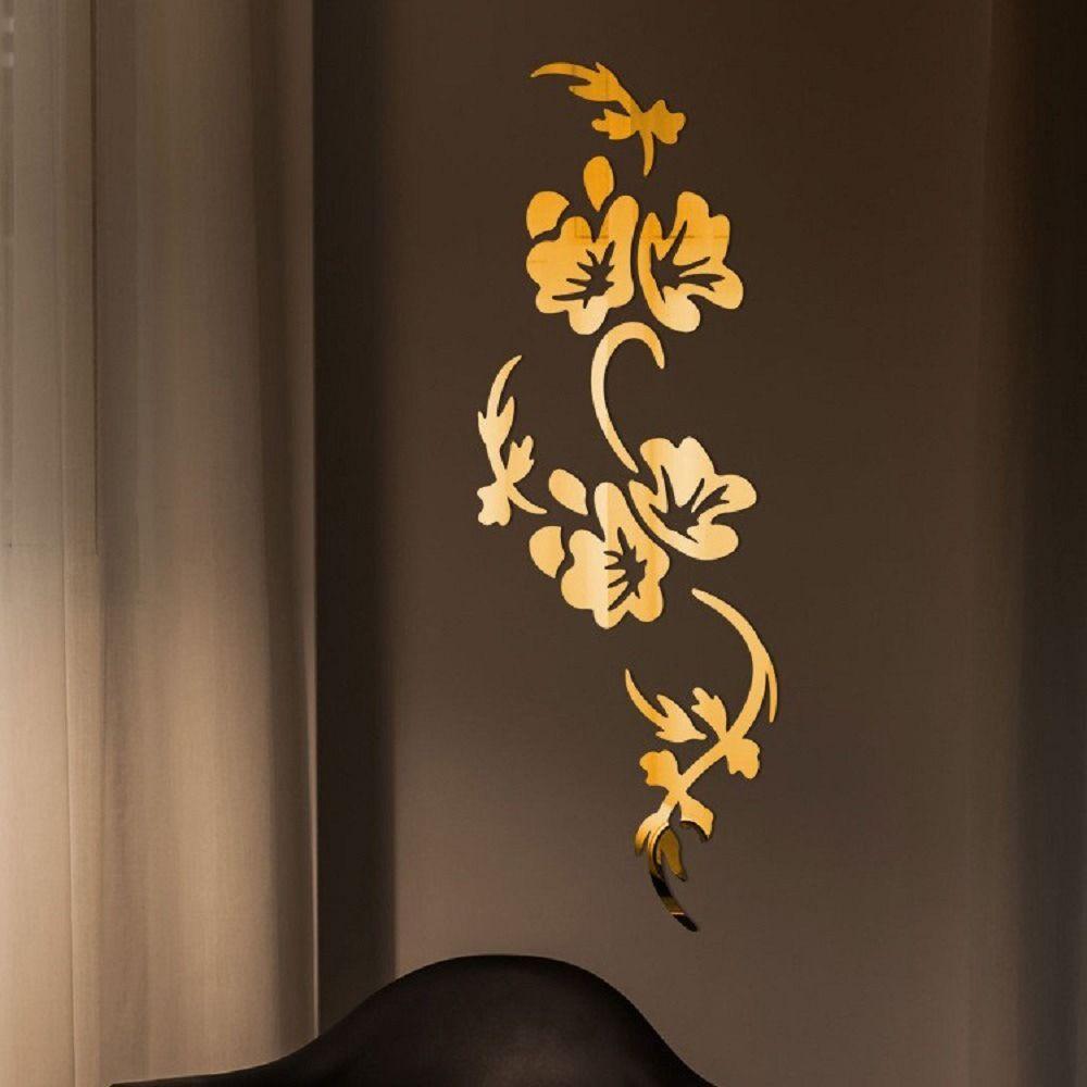 Blumenranken Wandaufkleber Gold Schwarz Silber Acryl Dekorationsaufkleber DIY Ornament Blumendesign Spiegel Wandaufkleber