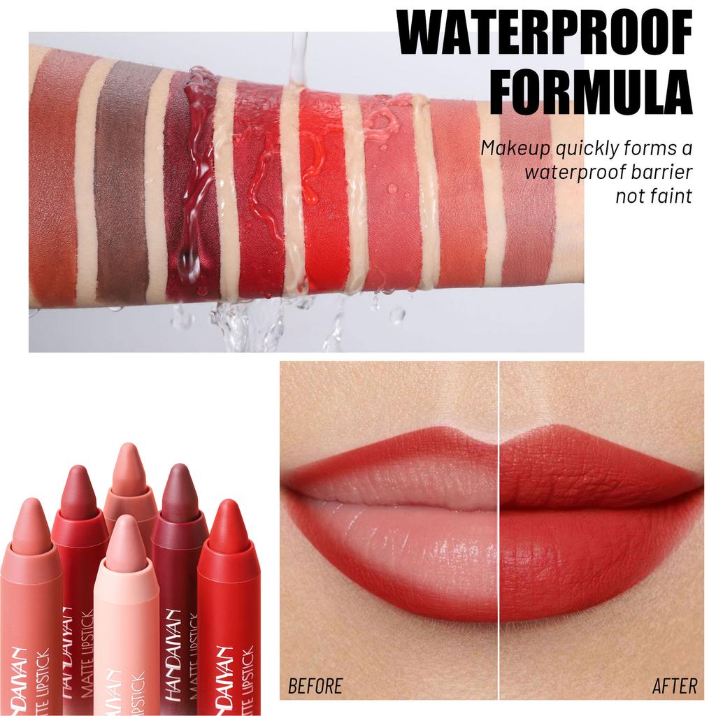 8pcs Matte Lipstick Crayon, Waterproof Long-Lasting Velvet Lip Liner Pencil, Non-Stick Cup Nude Red Lip Stick Makeup Cosmetics for Women