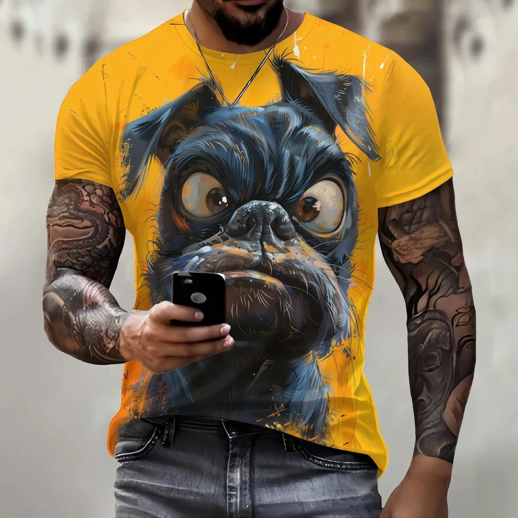 Fashionable and Trendy Men's 3D Print Dog Pattern Fun T-shirt Round Neck Loose Casual Short Sleeved Shirt Summer Oversized