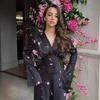 Pink Long Sleeve Floral Maxi Dress with Deep V-Neck