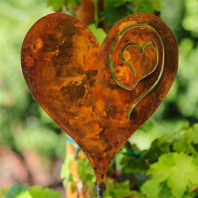 AD23-1PCS Love Pillar Inserted Heart Stake In The Garden Rusted Heart Made Of 14Ga Metal