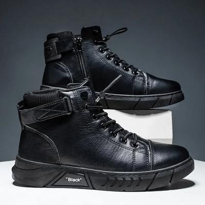 Stiefeletten für Herren Motorradstiefel PU-Leder Herren-Sportschuhe Herbst Winter Komfort Hoher Schaft Freizeit Mode Plateau-Stiefel