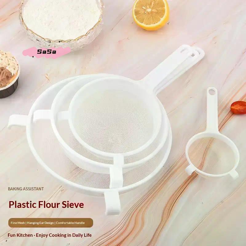 1Pcs Plastic Fine Mesh Spoon Strainer with Handle Kitchen Nut Milk Filter Flour Sieve Soy Milk Coffee Coffee Making Tools