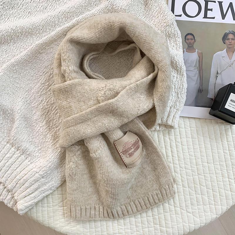 Scarf women's autumn and winter new versatile thickened warm bow scarf wool knitted scarf