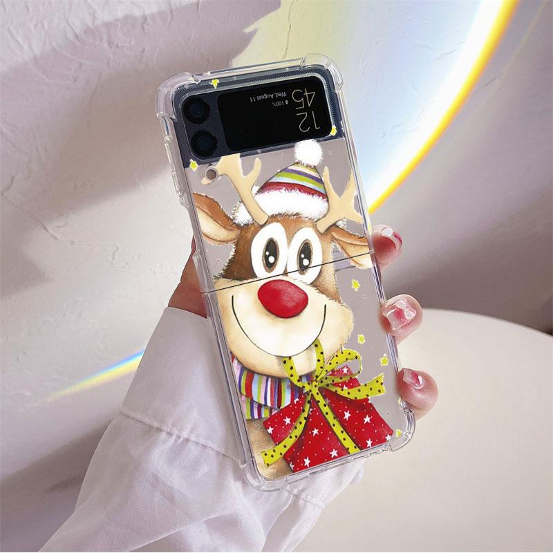 Christmas New Year Gifts Elk Snow Coque for Samsung Galaxy Z Flip 4 Z Flip 3 5G ZFlip4 ZFlip3 Flip4 Flip3 Clear TPU Case