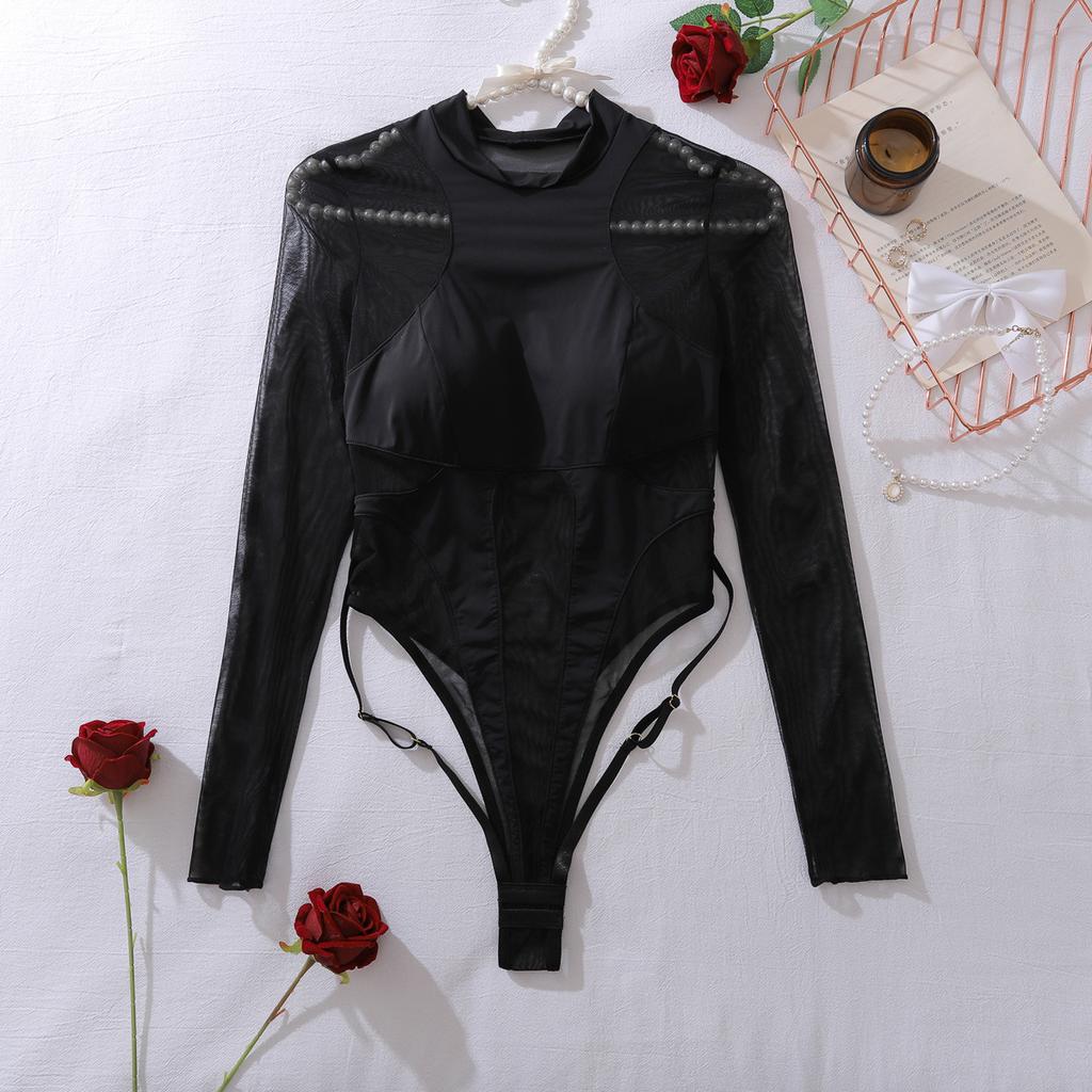 Porno Bodysuit Sexy Lingerie Sets Sensual Long Sleeve Tank Mesh One-Piece Erotic Babydoll See Through Exotic Costumes For Women
