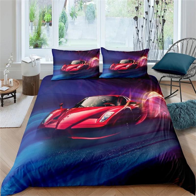 3D Car King Queen Duvet Cover Vintage Lightweight Train Bedding Set for Teens Adult Racing Supercar 2/3pcs Polyester Quilt Cover